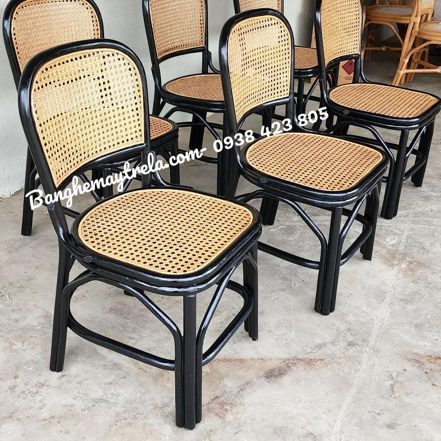 Ghế bàn ăn mây tự nhiên sơn đen